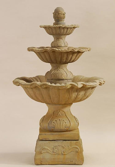 Regina Three Tier Outdoor Cast Stone Garden Fountain With Base Fountain Tuscan